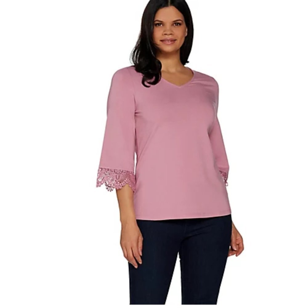 DENIM & Co. V-Neckline 3/4 Bell Sleeve Top